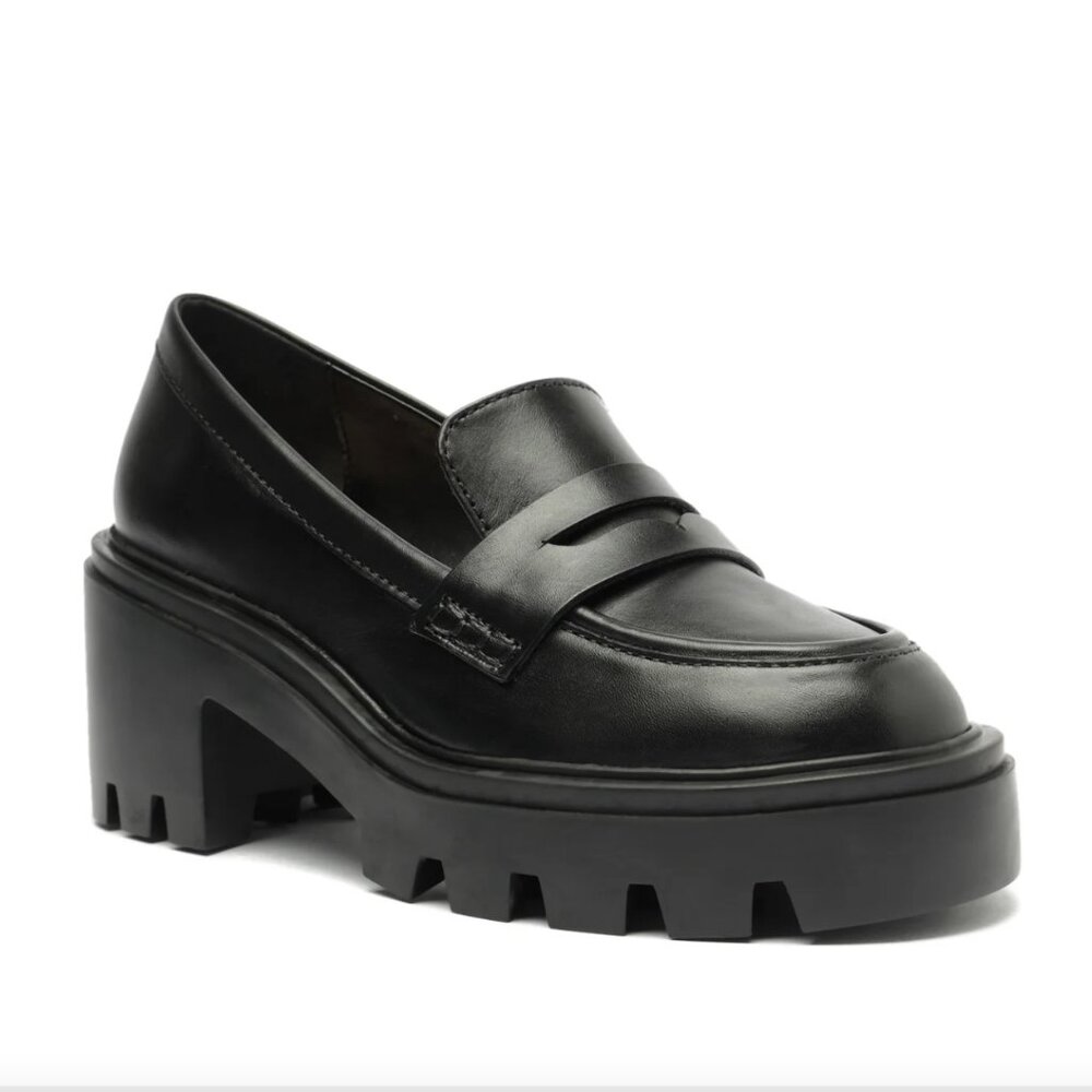 SCHUTZ Black Leather Platform Lug-Sole Loafers